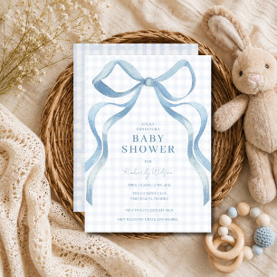Blaue Schleife Coquette Gingham Baby Shower Einladung