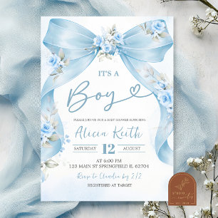Blaue Schleife Coquette Junge Babyparty-Einladung Einladung