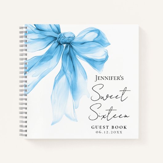 Blaue Schleife Coquette Script Sweet 16 Gästebuch  Notizblock (Vorderseite)
