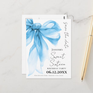 Blaue Schleife Coquette Sweet 16 Save-the-Date Postkarte