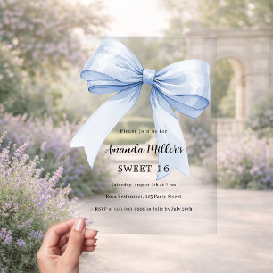 Blaue Schleife creme beige elegant Sweet 16 klar Acryleinladungen