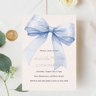 Blaue Schleife Creme elegante Quinceanera Luxus Si Folieneinladung