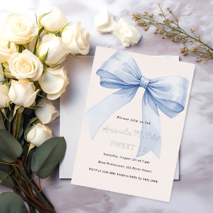 Blaue Schleife cremefarben beige elegant Sweet 16 Folieneinladung