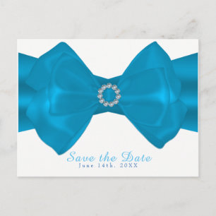 Blaue Schleife & Diamanten Elegant Glam Save the D Ankündigungspostkarte