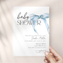 Blaue Schleife Dusty Coquette Baby Shower Einladun
