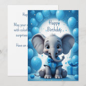 Blaue Schleife Elefant Geburtstagswünsche 🐘 Einladung (Vorne/Hinten)