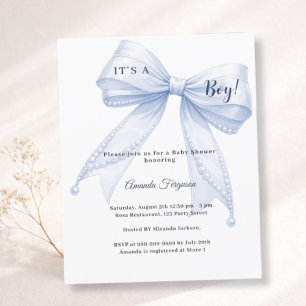 Blaue Schleife elegante Perlen Junge Baby Shower E