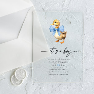 Blaue Schleife Entenjunge Baby Shower Acryleinladungen