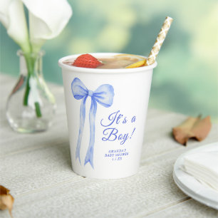 Blaue Schleife Es ist ein Junge Baby-Party Pappbecher