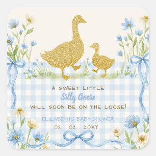 Blaue Schleife Floral Alberner Ganter Junge Baby-P Quadratischer Aufkleber