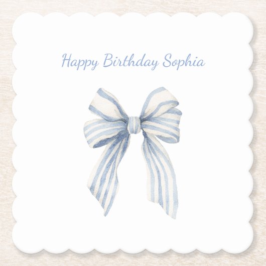 Blaue Schleife Geburtstag Untersetzer (Vorderseite)