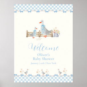 Blaue Schleife Gingham Alberner Gans-Baby-Party-Wi Poster