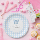 Blaue Schleife Gingham Baby Shower Papier Teller (Party)