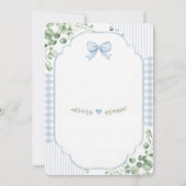Blaue Schleife Gingham Baby Shower Save the Date (Rückseite)
