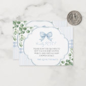 Blaue Schleife Gingham Grün QR Code RSVP Mitteilungskarte (Vorderseite/Rückseite Beispiel)