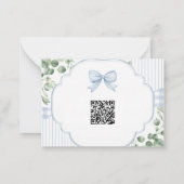 Blaue Schleife Gingham Grün QR Code RSVP Mitteilungskarte (Rückseite)