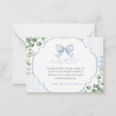 Blaue Schleife Gingham Grün QR Code RSVP Mitteilungskarte (Vorderseite)
