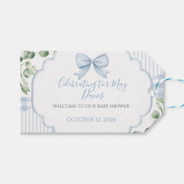 Blaue Schleife Gingham Grünzeug Baby Shower Geschenkanhänger