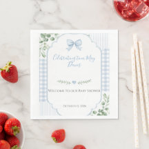 Blaue Schleife Gingham Grünzeug Baby Shower