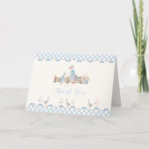 Blaue Schleife Gingham Vornehm Alberner Gans Baby Dankeskarte