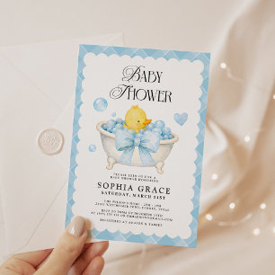 Blaue Schleife Gummiente Babyparty Einladung