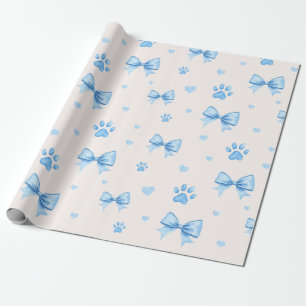Blaue Schleife, Herz und Pfoten Druckmuster auf We Geschenkpapier