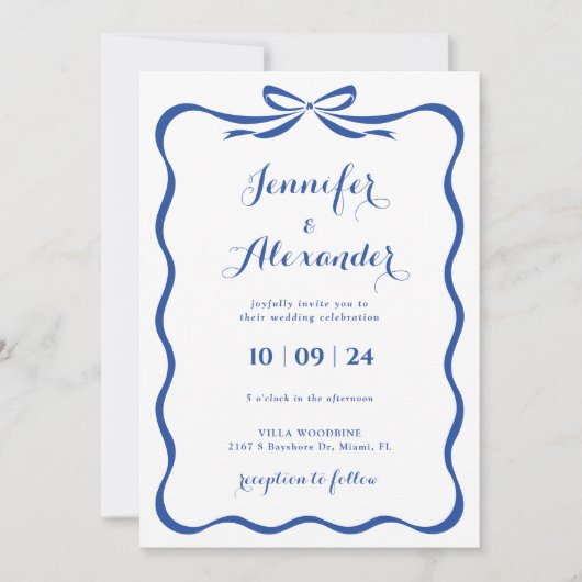 Blaue Schleife Hochzeitseinladung Einladung (Vorderseite)