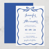 Blaue Schleife Hochzeitseinladung Einladung (Vorne/Hinten)