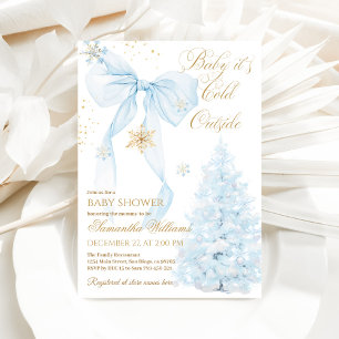 Blaue Schleife Kalt Draußen Junge Baby Shower Einladung