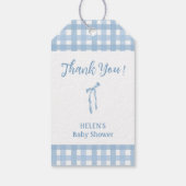 Blaue Schleife karierte Kinderbaby-Dusche Geschenkanhänger (Rückseite)