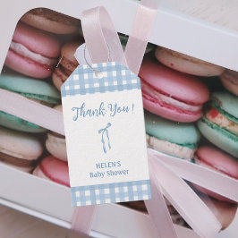 Blaue Schleife karierte Kinderbaby-Dusche Geschenkanhänger