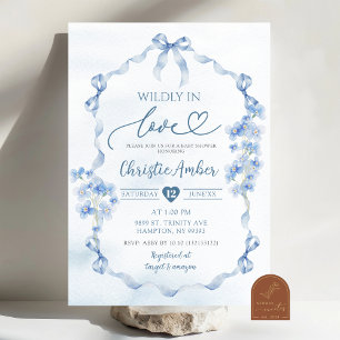 Blaue Schleife Kokette Wildblumen Brautparty Einladung