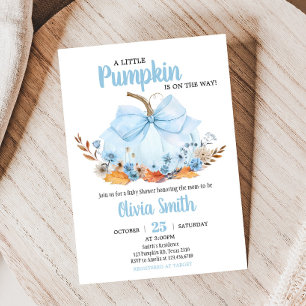 Blaue Schleife Kürbis-Baby-Party Einladung