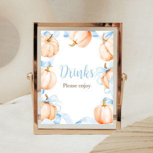 Blaue Schleife Kürbis-Baby-Shower-Getränke-Schild Poster