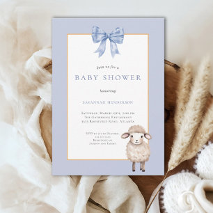 Blaue Schleife Lamm Baby Shower Einladung