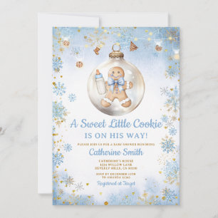 Blaue Schleife Lebkuchen-Weihnachtsplätzchen Baby Einladung