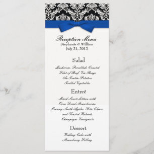 Blaue Schleife mit Damast-Hochzeitsempfangsmenü Einladung