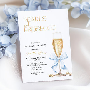 Blaue Schleife Perlen & Prosecco Einladung