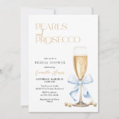 Blaue Schleife Perlen & Prosecco Einladung (Vorderseite)