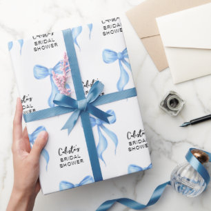 Blaue Schleife personalisierte Brautparty Geschenkpapier