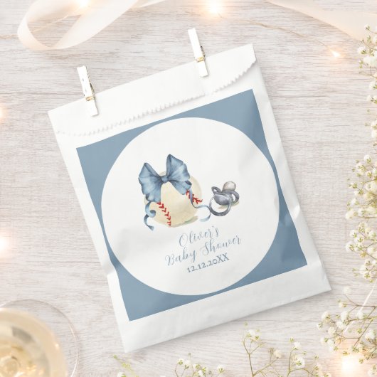 Blaue Schleife Schnuller Baseball Sport Babyparty  Geschenktütchen (Ausgeschnitten)