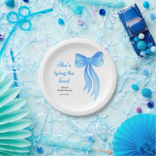 Blaue Schleife - Sie knüpft den Knoten - Brautpart Pappteller (Party)
