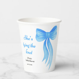 Blaue Schleife - Sie knüpft den Knoten Junggeselli Pappbecher