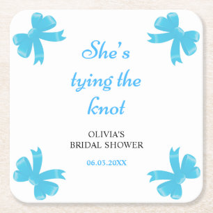 Blaue Schleife, sie knüpft den Knoten Junggesellin Rechteckiger Pappuntersetzer