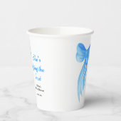 Blaue Schleife Sie knüpft den Knoten Junggesellinn Pappbecher (Links)