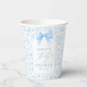 Blaue Schleife Süße Florale Chinoiserie-Baby-Party Pappbecher