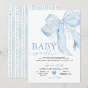 Blaue Schleife Süße Perlen Kokette Babyparty Einladung