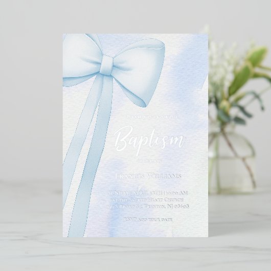 Blaue Schleife | Taufe Folieneinladung (Stehend vorne)