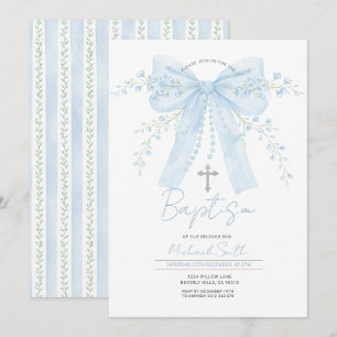Blaue Schleife Taufe Junge Taufe mit Kreuz Einladung