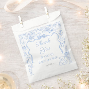 Blaue Schleife Toile de Jouy Babyparty Geschenktütchen